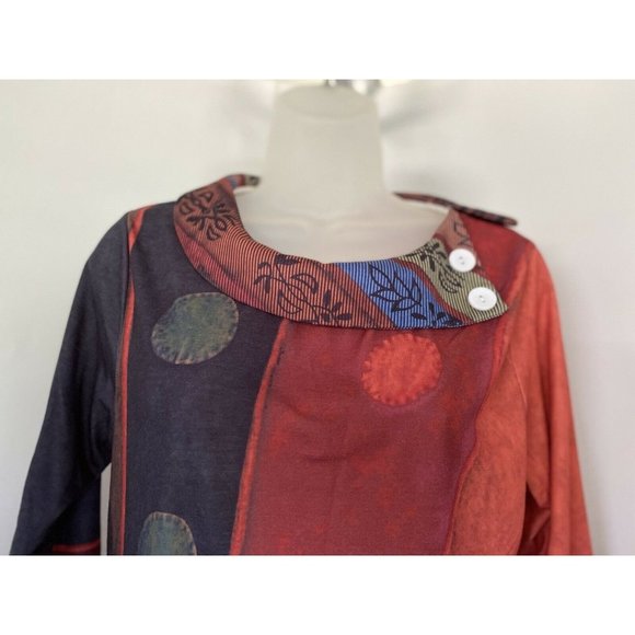 Vintage Made With Love Mod Long‎ Sleeve Abstract Tunic Top Button Accent Size S - Picture 6 of 10